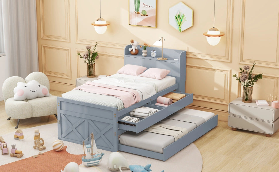 letto in legno massello grigio 90 x 190 cm