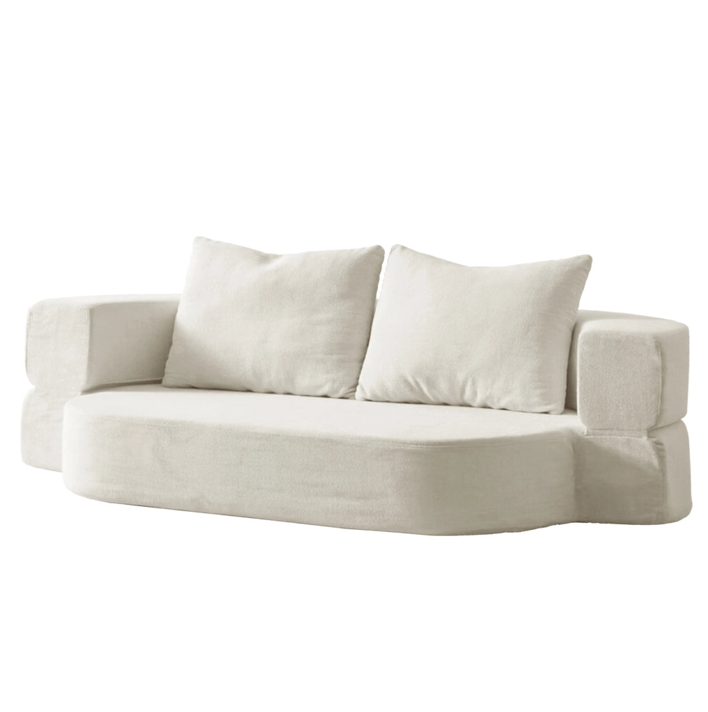 Divano letto pieghevole 3 in 1 in flanella; bianco sporco