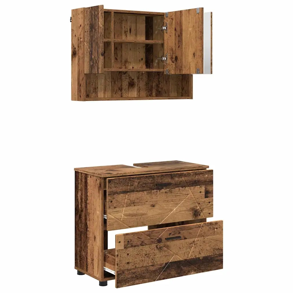 vidaXL Set di mobili per il bagno con cassetto 2 pcs Legno vecchio
