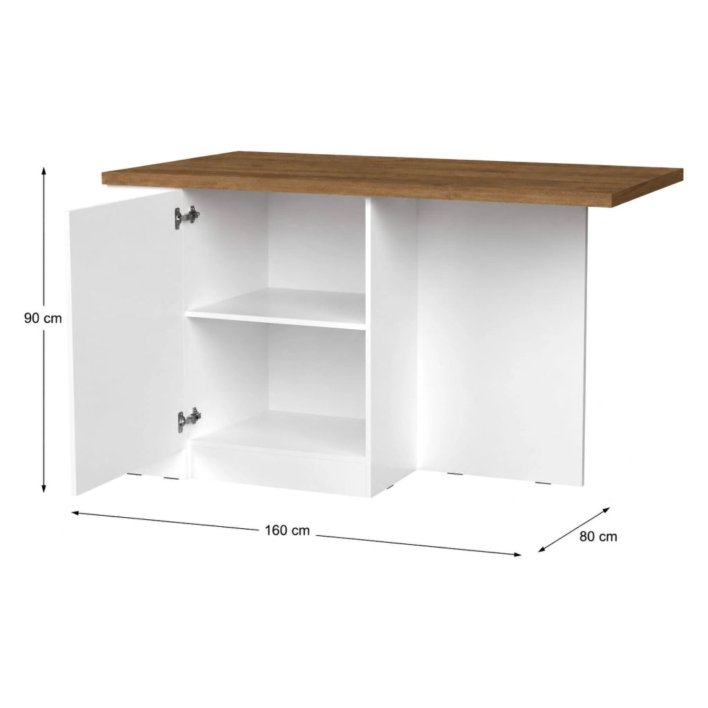 Mobile Dispensa Migabato, Isola da Cucina un Ripiano Made in Italy, 160x80x90h cm Bianco Lucido