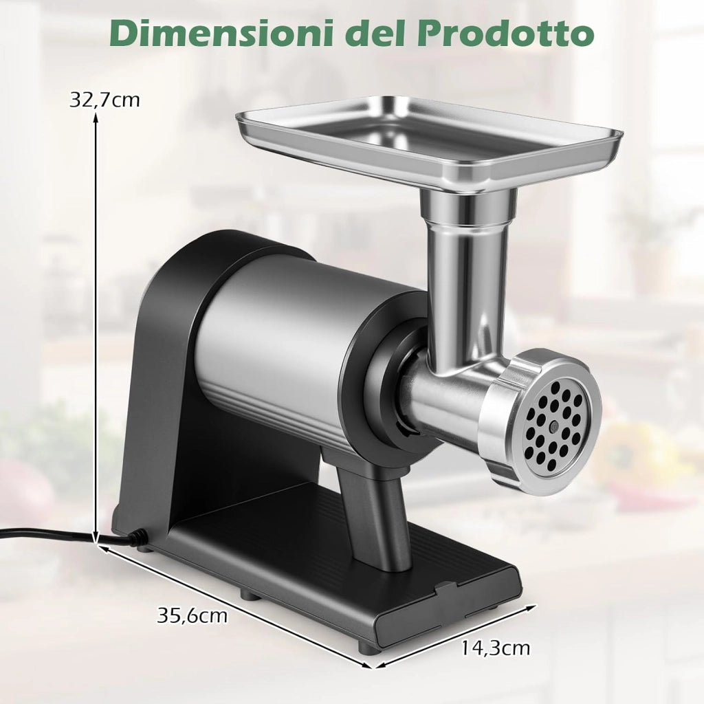 2000W Tritacarne Elettrico con Insaccatore per Salsicce, 3 Tubetti per Salsicce, 3 Dischi per Macinare, Kit Kibbe, Lama, Spingitore e Cassetto, Tritacarne in Alluminio per Cucina