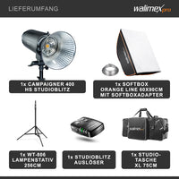 Campaigner 400 HS Set Single flash fotografico da studio, luce LED da 400 W per foto e video, con softbox stativo luci e accessori