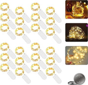 Corda di luci LED a batterie - 12 pezzi - 2 m - 20 LED - catena di filo di rame - bianco caldo - Natale festa - matrimonio - esterno DIY.