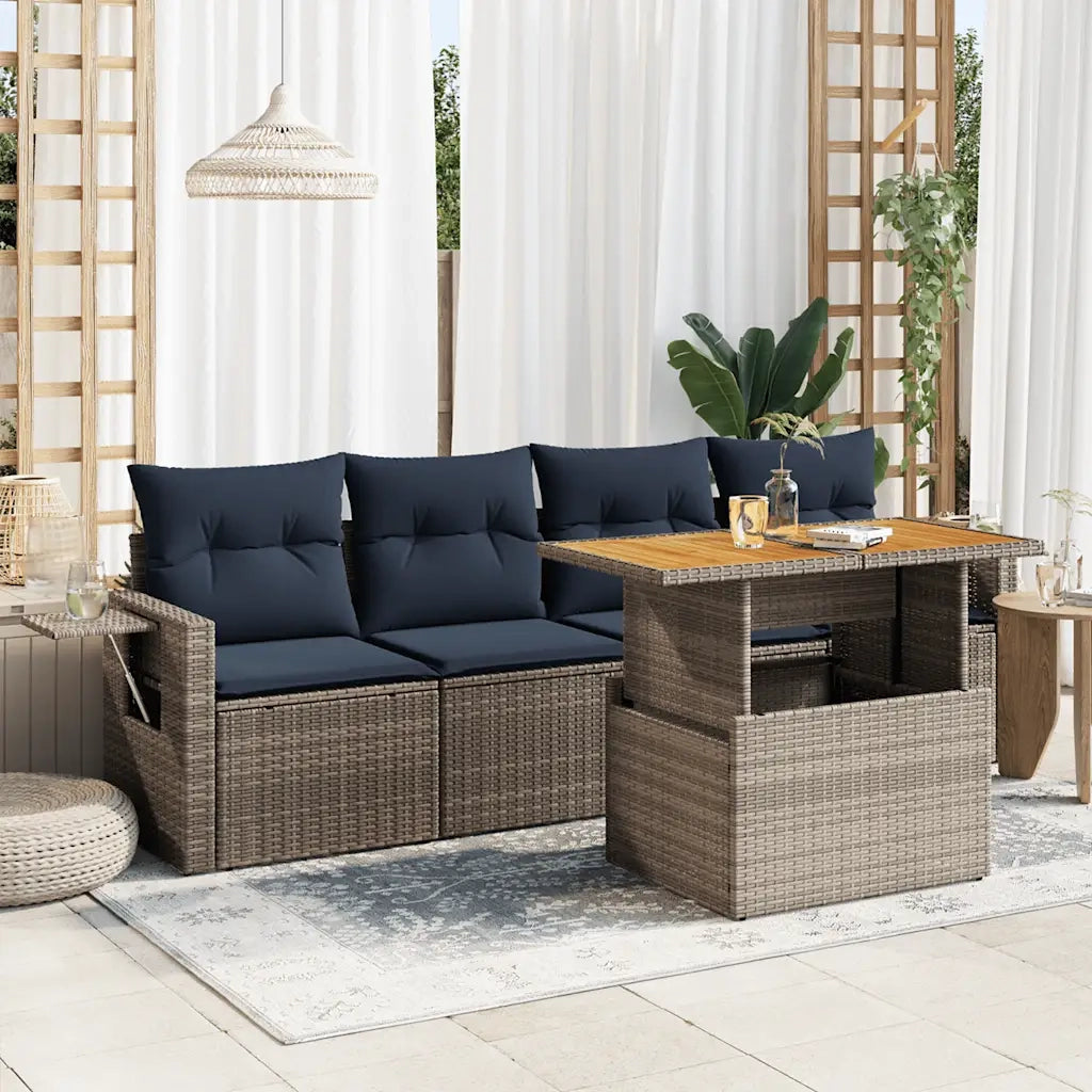 Set Divano da Giardino 5 pz | Set Salotto da Giardino con Cuscini Grigio in Polyrattan