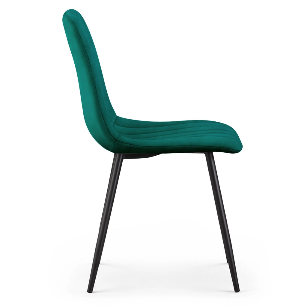Set di 4 Sedie in velluto trapuntate LIVO Verde Bottiglia gambe nere