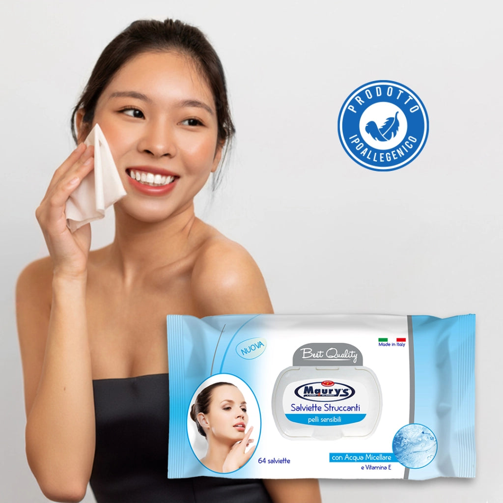MAURY'S SALVIETTE DETERGENTI UMIDIFICATE STRUCCANTI 3IN1 64PZ PELLI SENSIBILI