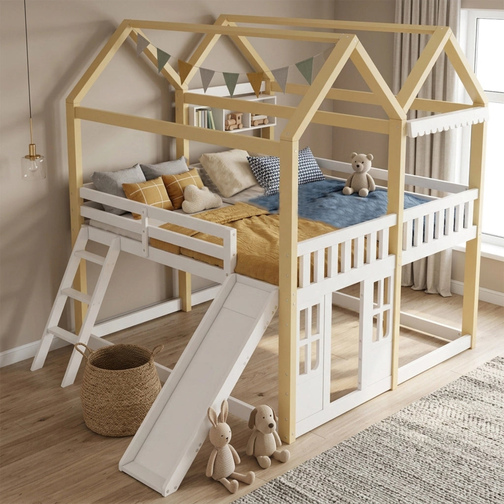 letto a castello in legno bianco e naturale 90 x 200 cm