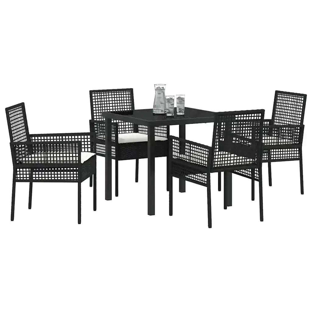 Set da Pranzo per Giardino con cuscino 5 pcs Nero polyrattan