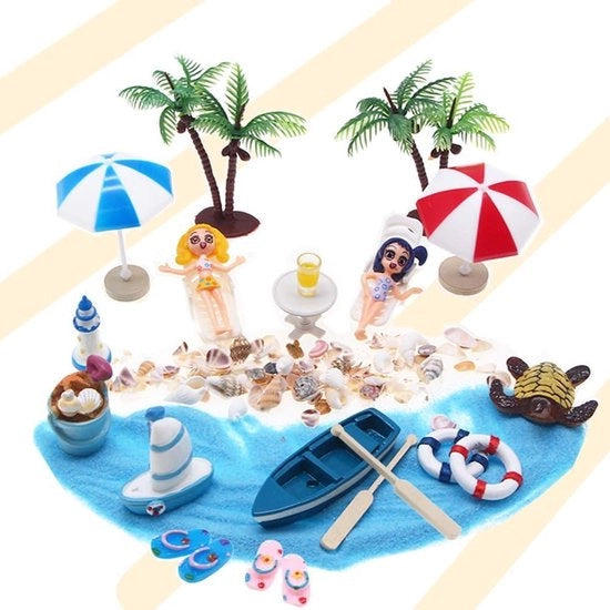 Decorazione Miniaturo di Giardino - Ombrellone, Sedile da Sole, Conchiglia Marina, Palma - Decorazione di Giardino Fai da Te Regalo