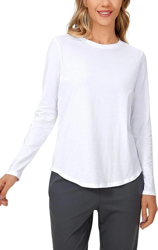 Magliette sportive con maniche lunghe per donne - Maglie yoga casual con collo a giro - T-shirt con tessuto a stretch - Abbigliamento sportivo con maniche lunghe