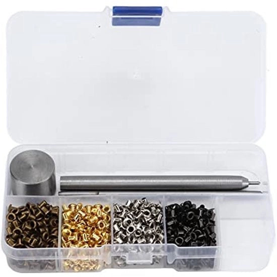 Kit di Grommet Metallico 2mm - Grommet Mini - Grommet per Scarpe/Occhi - Adatto per Riparazioni/Decorazioni - Materiale di Alta Qualità Rame - Inclusa Scatola di Conservazione - Ocelli