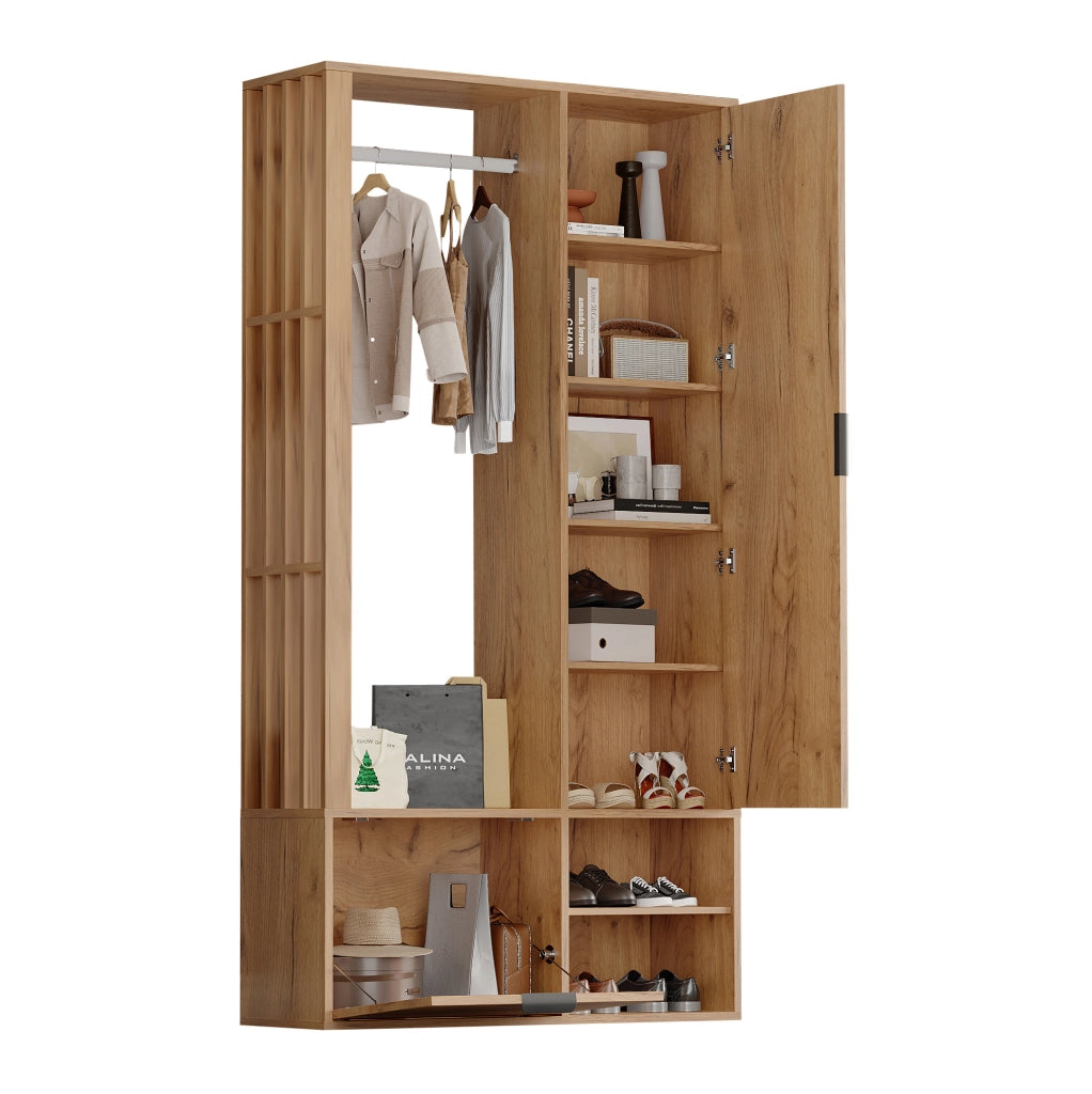 Mobile ingresso 6 in 1 con specchio e appendiabiti 100x33x190 cm