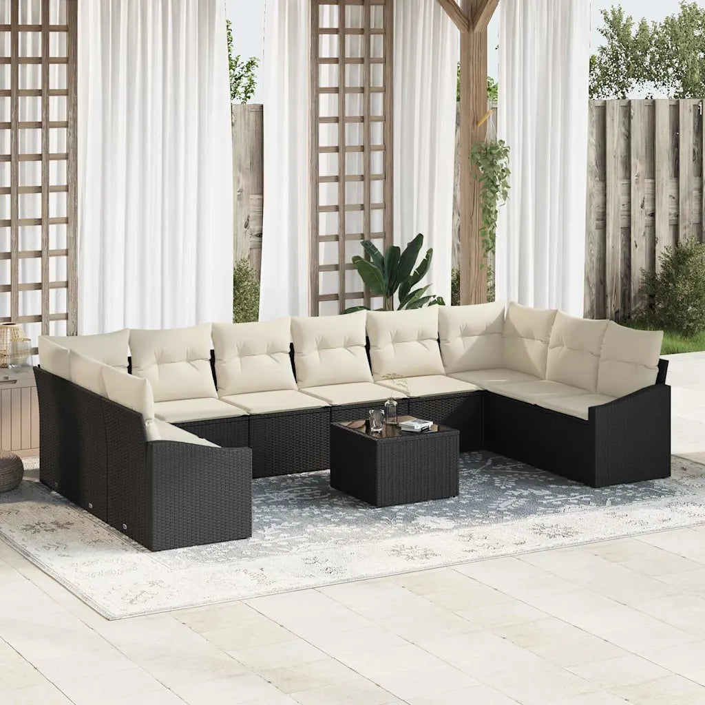 Set di divani con cuscino 11 pcs Nero polyrattan