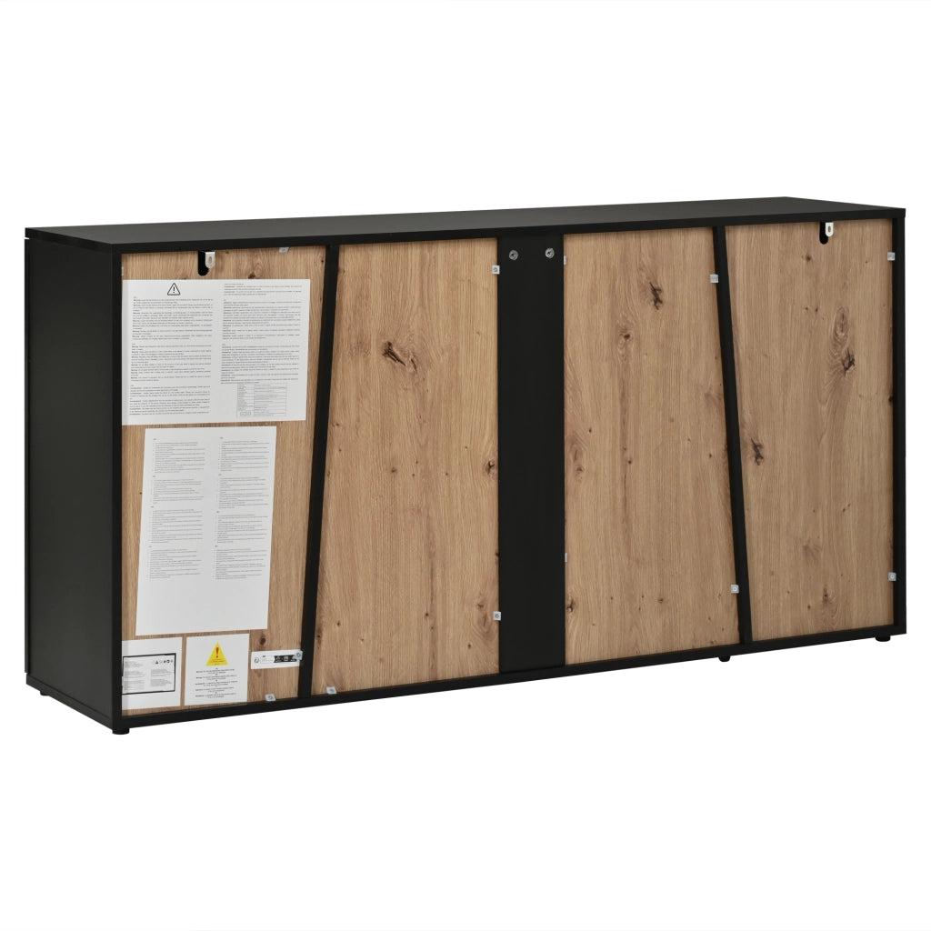 Credenza moderna 140 cm mobile buffet nero e legno con cassetti e ante