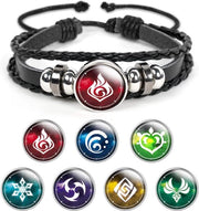 Bracciale personalizzabile con simbolo di elemento luminoso da Genshin Impact - Regalo cosplay unisex - Pelle artificiale 18 cm
