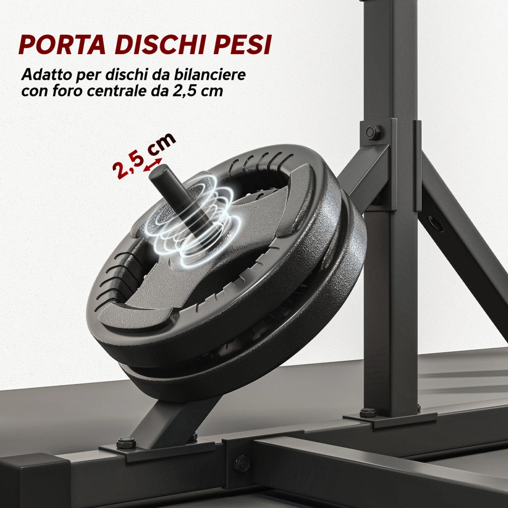 Stazione Multifunzione Squat Rack e Bilanciere 112x100x217 cm con Altezza Regolabile in Acciaio Nero