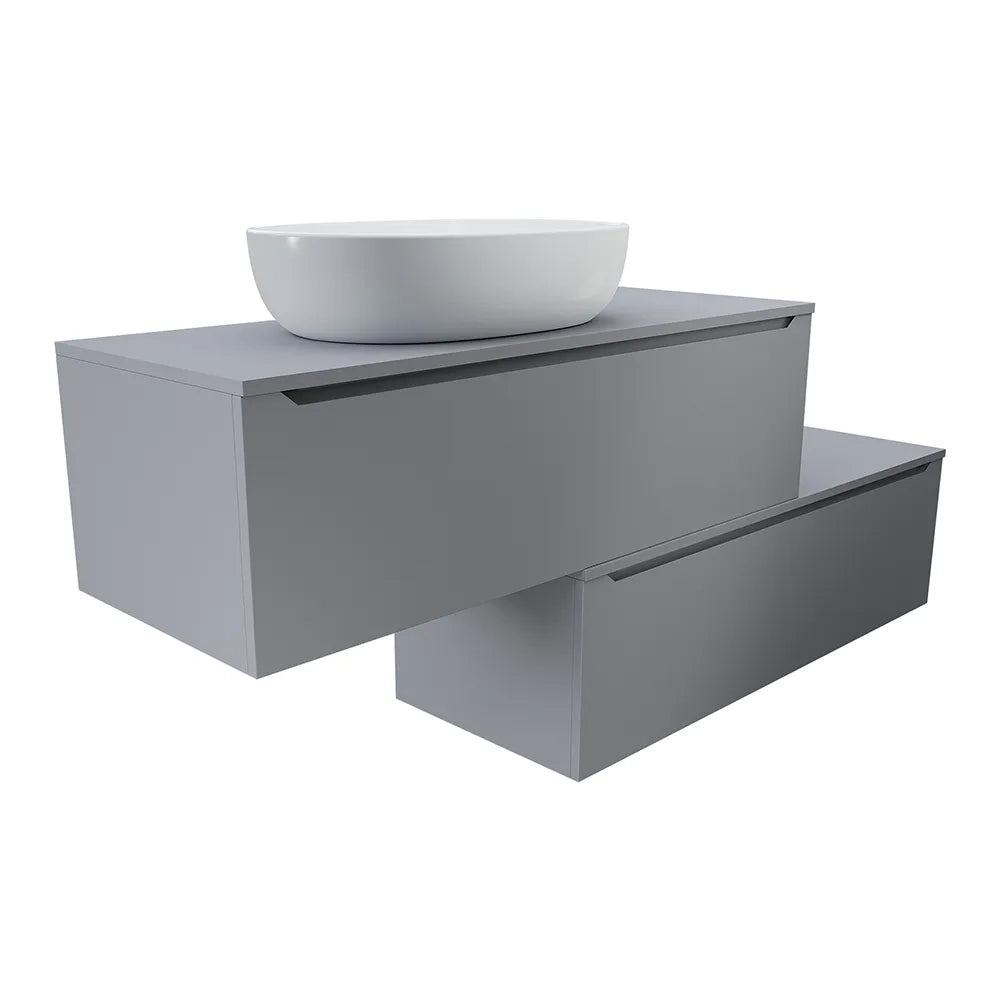 Mobile bagno sospeso modulare 90 cm grigio opaco due cassetti con top | Bako