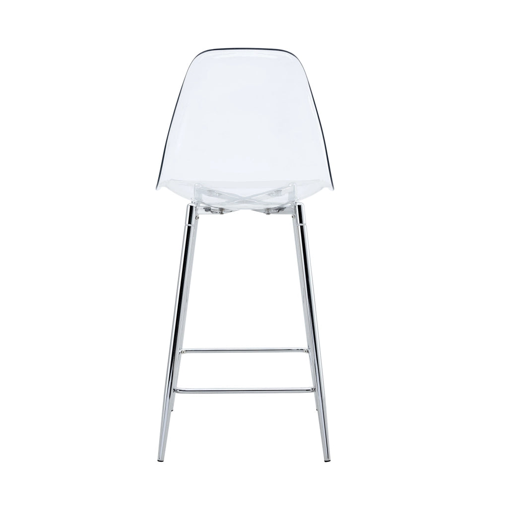 Sgabello da bar trasparente con struttura in metallo e poggiapiedi, design moderno in plastica argento