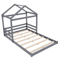 Letto Montessori per Bambini con Rete a Doghe, in Legno Ecologico e Atossico, senza Materasso, 140x200 cm, Grigio