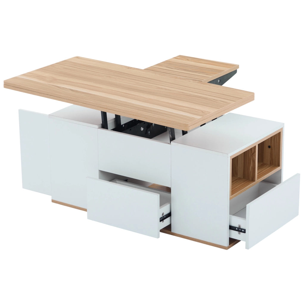 Tavolino da salotto sollevabile 100x51x47 cm in truciolare bianco e legno naturale