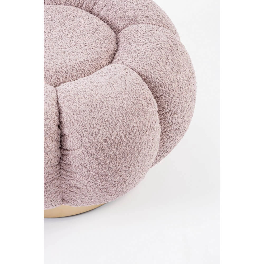Pouf Rotondo in Tessuto Bouclé con Base in Acciaio Dorato - RACHEL