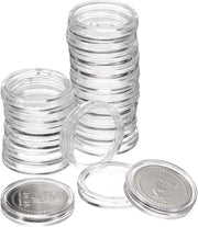 Set di contenitori per monete in plastica trasparente per 20 monete da 21 mm.