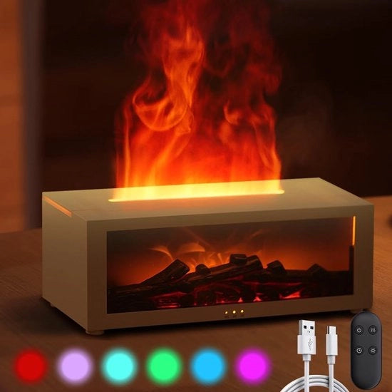 Diffusore di Aromi con 7 Effetti di Fiamma, 150ml, Diffusore di Aromi per Olii Essenziali, Umidificatore con Programmazione e Comando a Distanza, Cambio di Luce, Diffusore Portatile per Casa e Ufficio