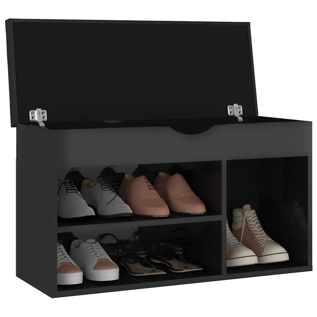 Panca Porta Scarpe | Scarpiera | Mobile per scarpe Cuscino Nero Lucido 80x30x47cm Multistrato