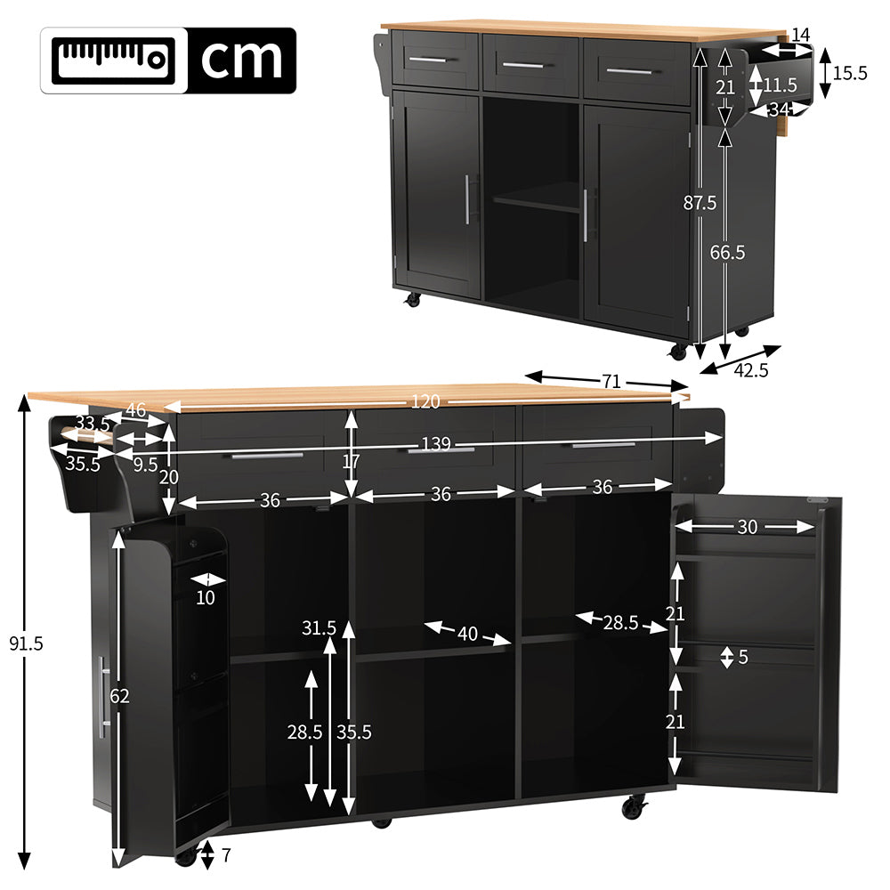 Buffet grande legno massello - Xylo - 139x46x91cm nero piano ribaltabile