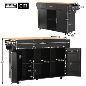 Buffet grande legno massello - Xylo - 139x46x91cm nero piano ribaltabile