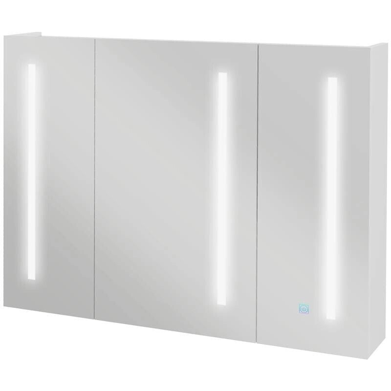 ARMADIETTO CON SPECCHIO CON RIPIANI REGOLABILI E LUCI LED A 3 COLORI, IN MDF E VETRO, 90X15X70 CM, BIANCO