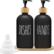 Set di Detersivo per Vasca e Cucina in Vetro con Ciotola in Bambù - 500ml