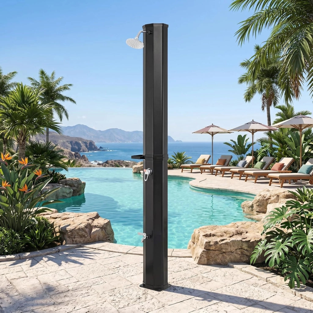 SOARS Doccia Solare da Giardino 60 L, 277 cm Doccia da Esterno con Copertura Protettiva, Soffione 360° e Rubinetto per Piedi, Max. 60 °C, per Piscina e Spiaggia