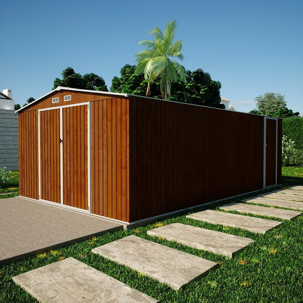 Casetta da giardino in acciaio zincato effetto legno 5,96x3,56xh2,17m -258kg - 21,2 metri quadri