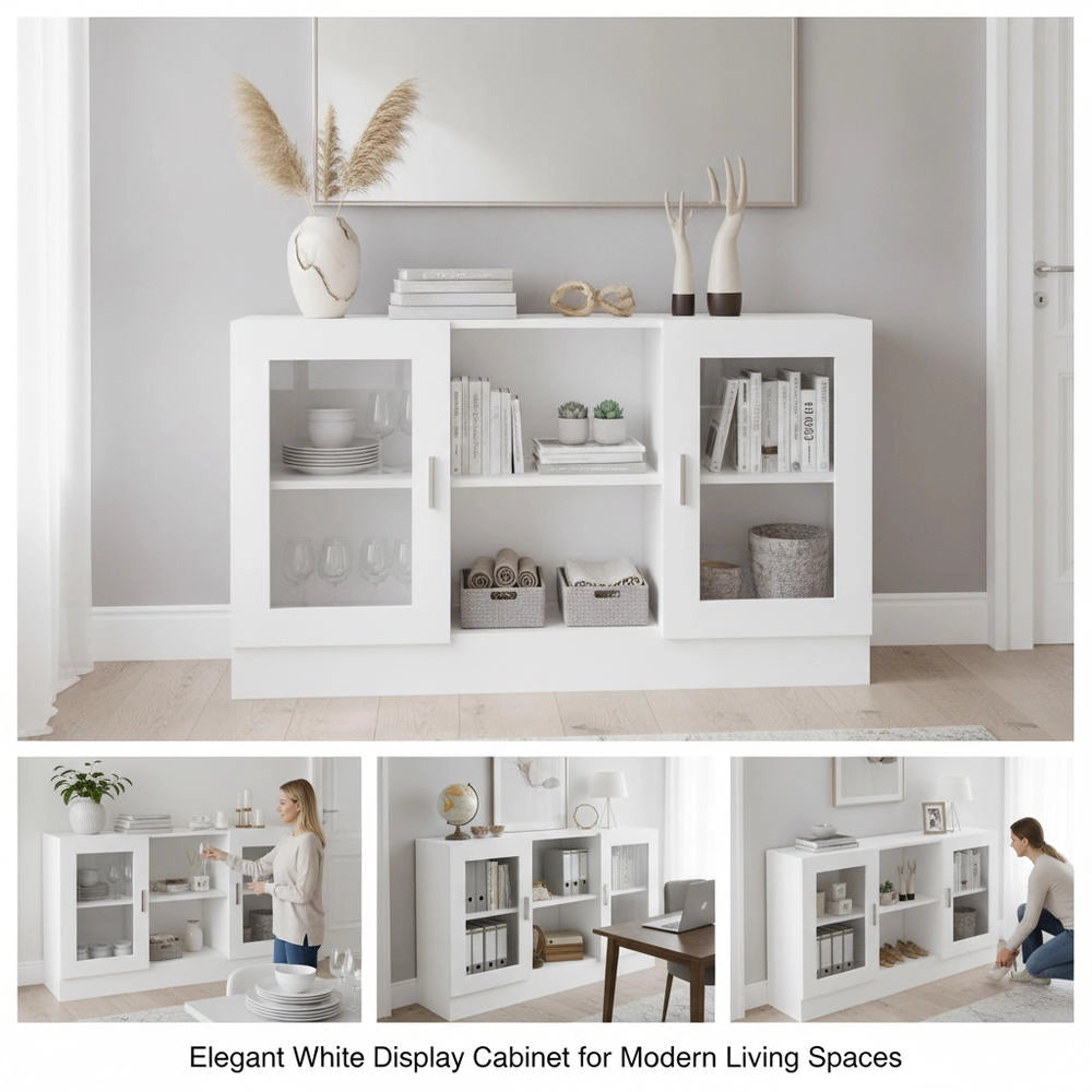 White Display Cabinet 120x30.5x70 Cm, Made Of Engineered Wood