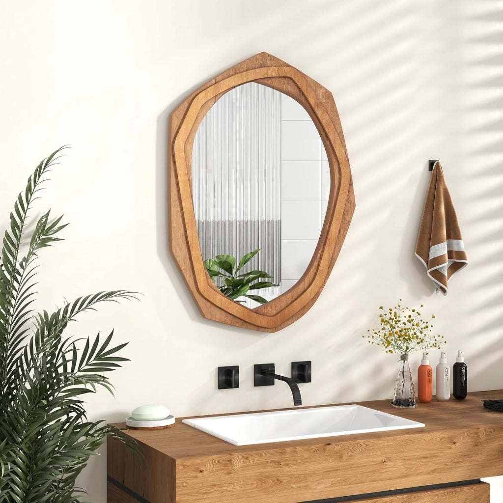 Specchio da Parete Irregolare 89,5 x 66 cm, Specchio Decorativo in HD con Cornice Rustica, Design Astratto, per Bagno Soggiorno Ingresso Sala da Pranzo (89,5 x 66 CM)
