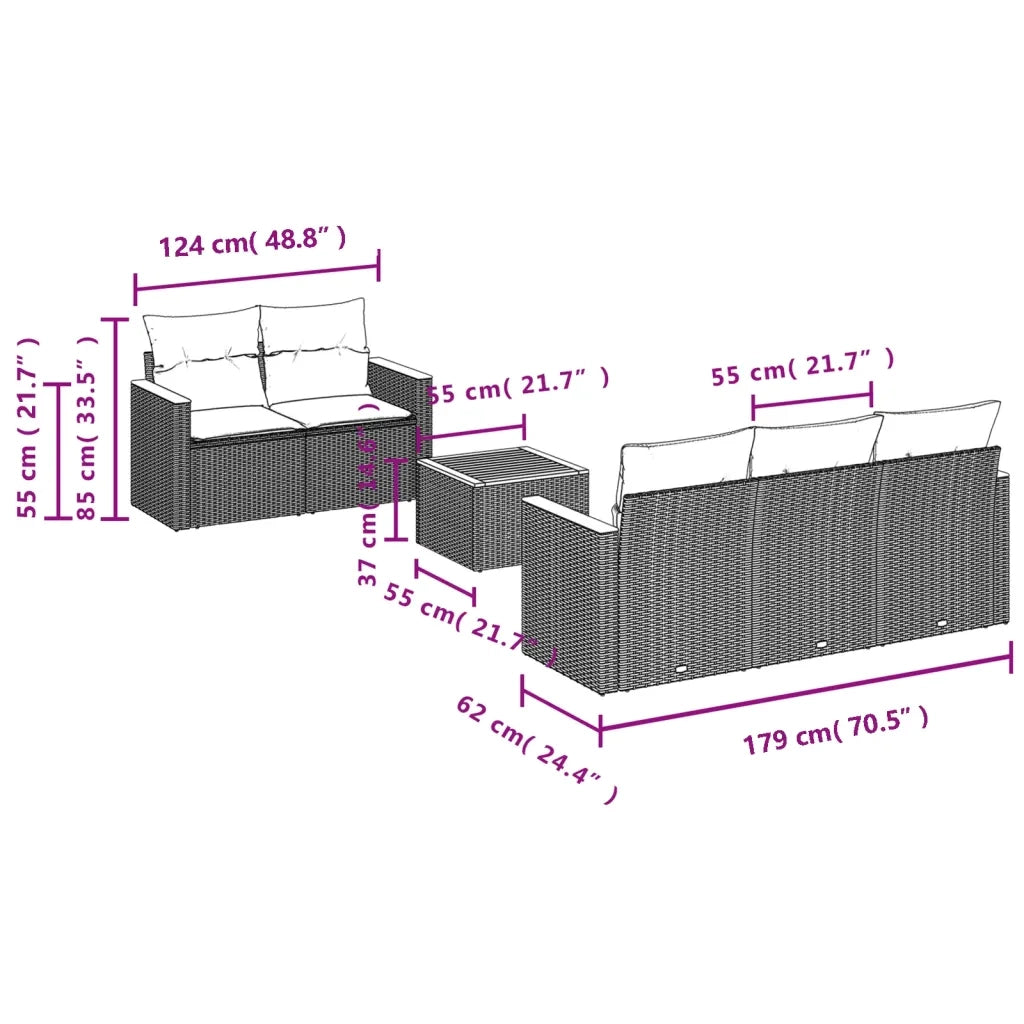 Set Divano da Giardino 6 pz con Cuscini Nero in Polyrattan