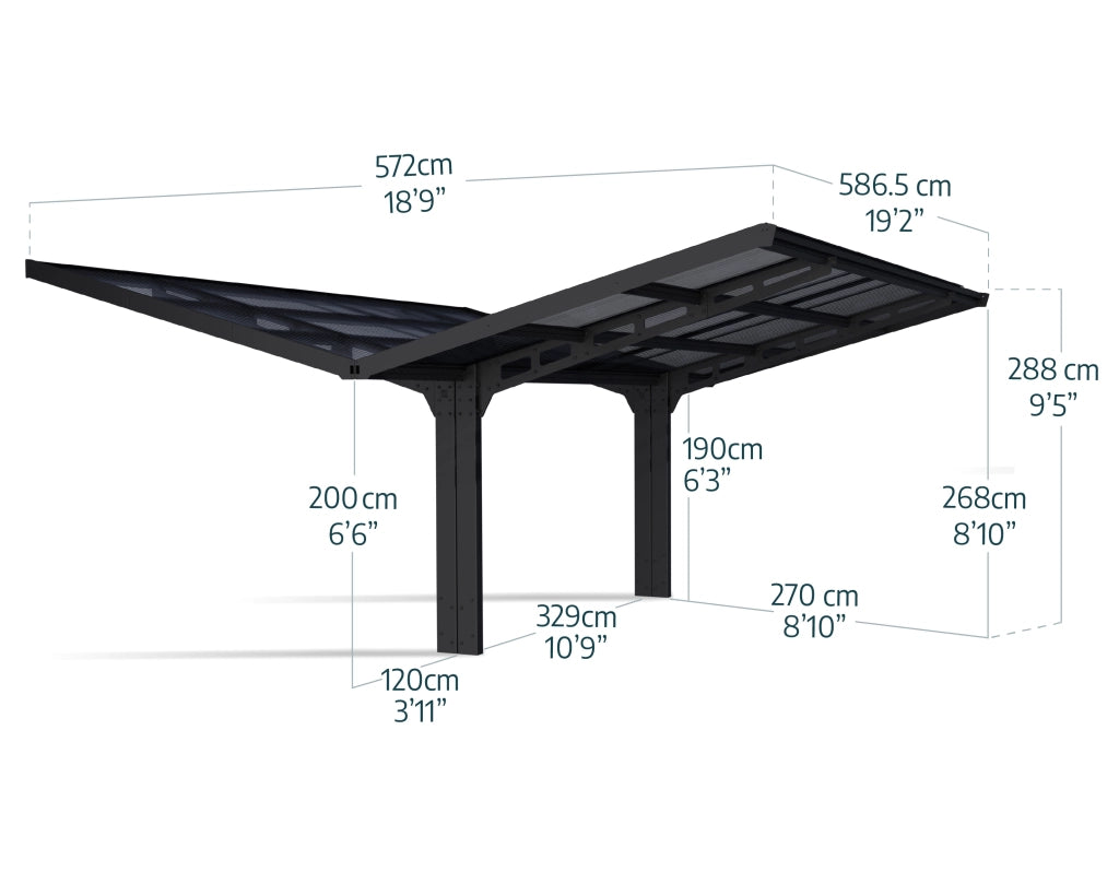Carport doppio Sydney 6X6 Ali nere