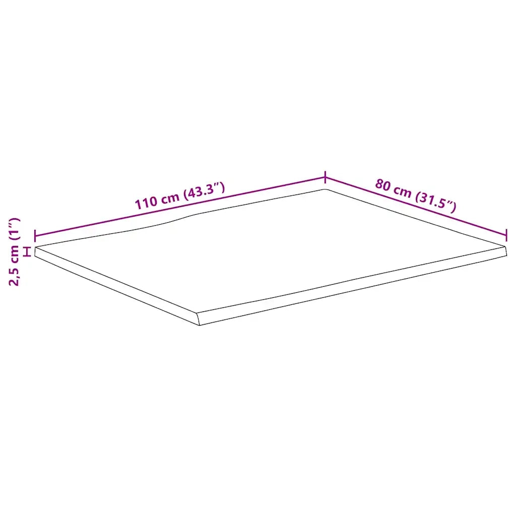 Piano Tavolo 110x80x2,5 cm Bordi Vivi in Legno Massello Mango 370773