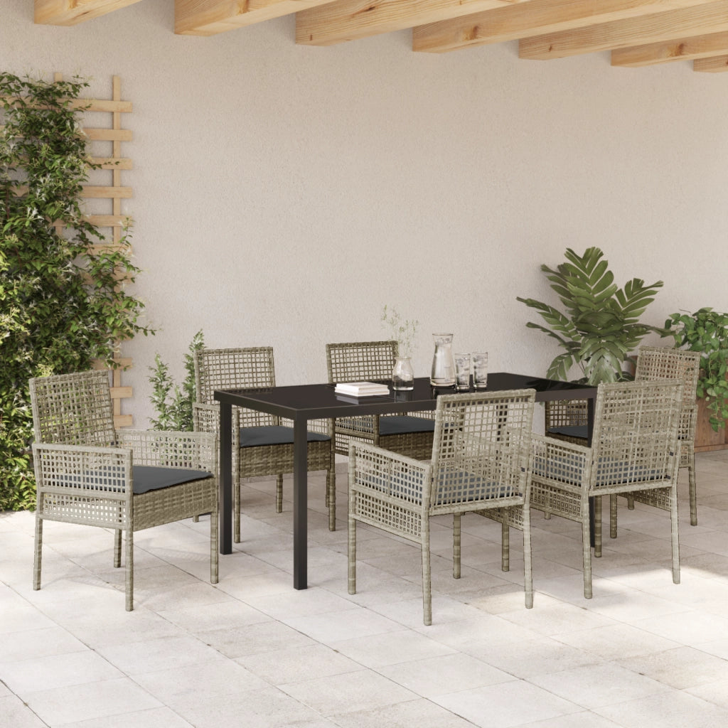 Set da pranzo da giardino 7 pezzi con cuscini Grigio chiaro Polyrattan