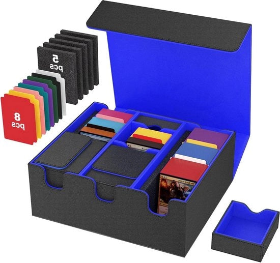 Cassetta per carte da collezionare - MTG 2200+ - 8 colori per dividers - 5 spongi per sostenere - Contenitore per carte da gioco - Include 5 Cassetta per Decks Commander (Nero & .