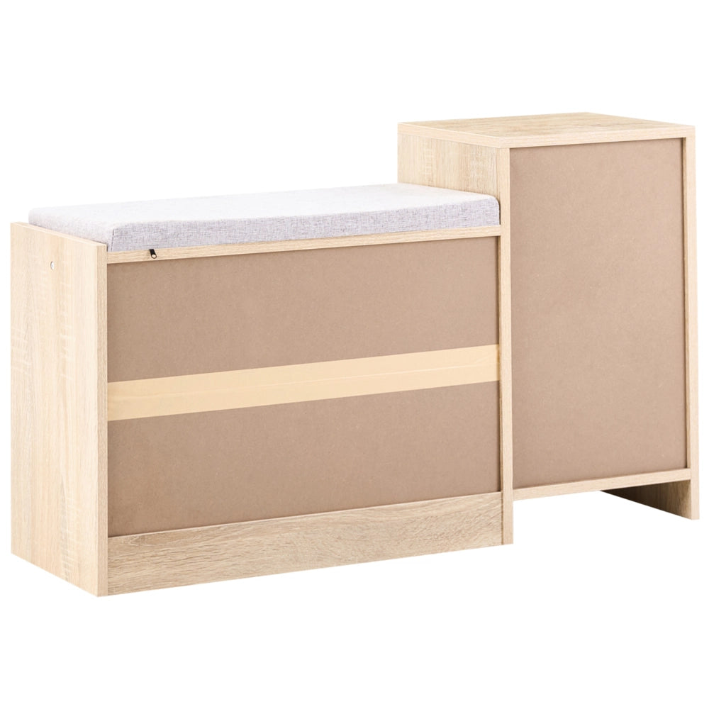Mobile porta scarpe in MDF marrone chiaro a 2 scomparti con seduta imbottita, design scandinavo, per ingresso