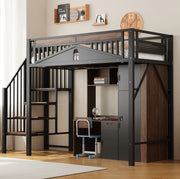 Letto a soppalco 90x200 cm con scala di sicurezza e vani portaoggetti in metallo nero