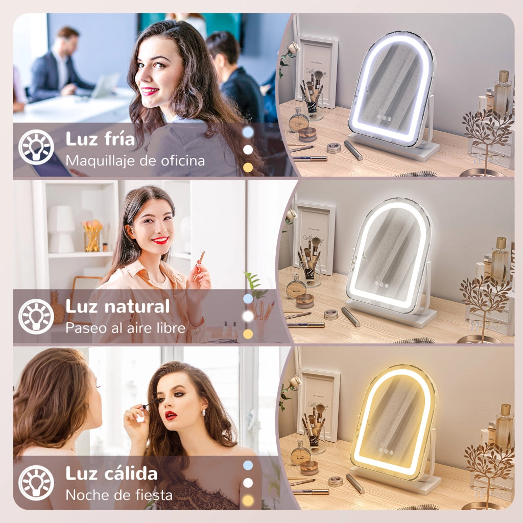 Specchio Trucco con Luce LED Regolabile ¨C zephmum ¨C Bianco 33x12x44,5 cm