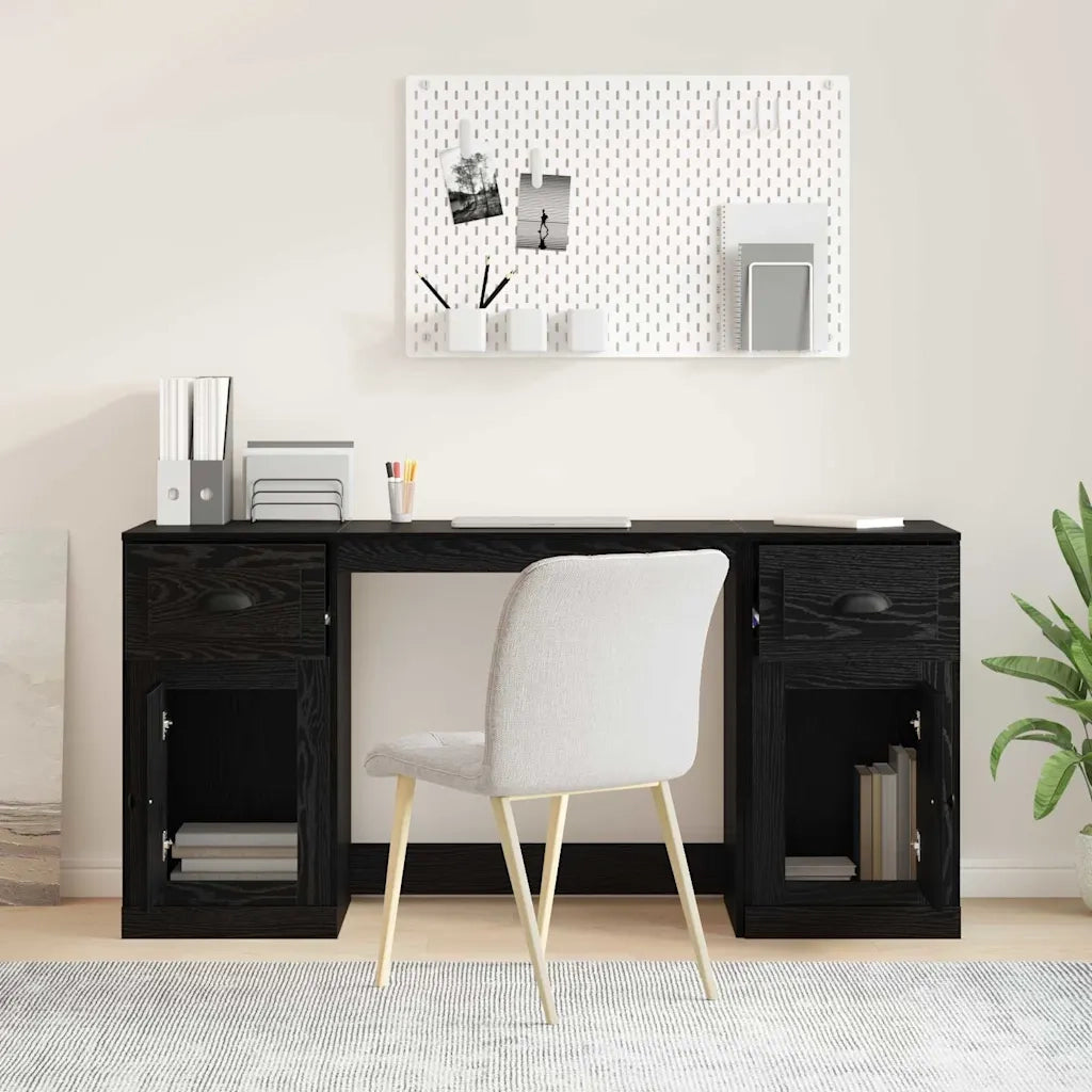 Scrivania | Tavolo da Ufficio con armadietto Rovere Nero 154,5 x 50 x 75 cm