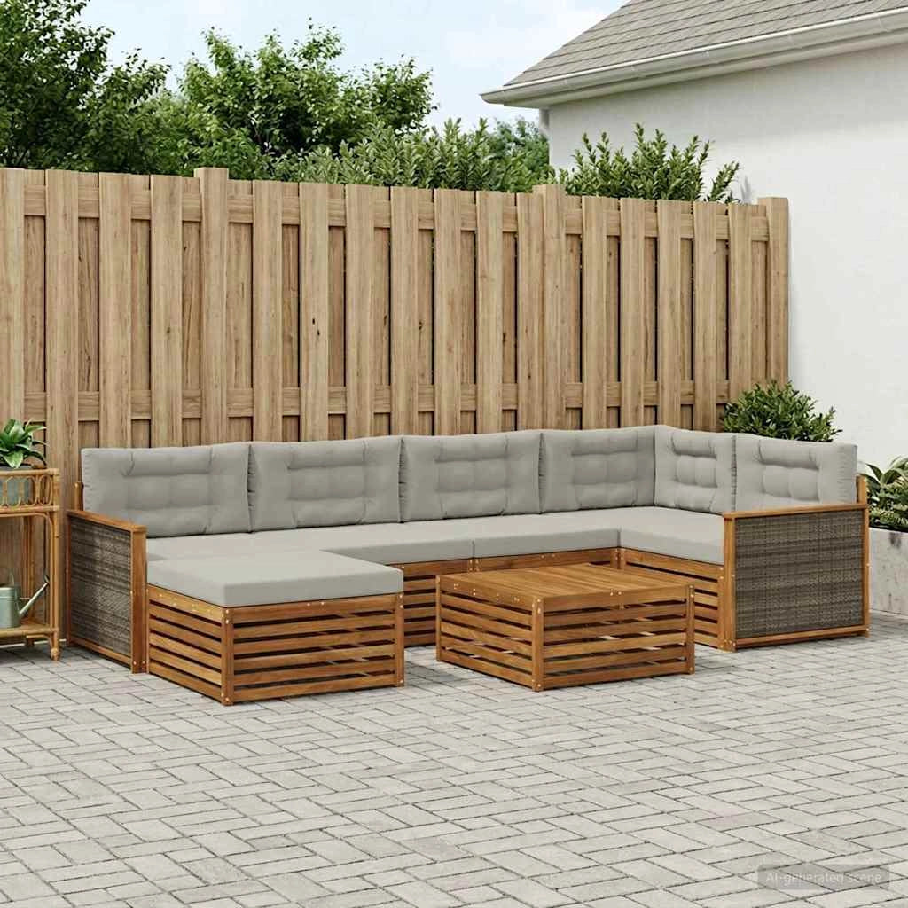 Set di divani da esterno 7 pz Naturale e Grigio Chiaro 3383589