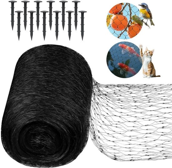 Rete di protezione per giardino 4 x 12 m - Rete per uccelli - Rete per piante - Rete di protezione - Ganci in plastica per terra e cavi a molla.