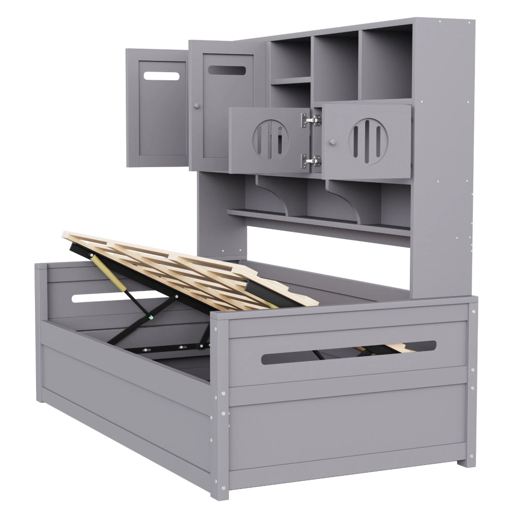 Letto multifunzione 90x200 cm con contenitore idraulico in legno grigio