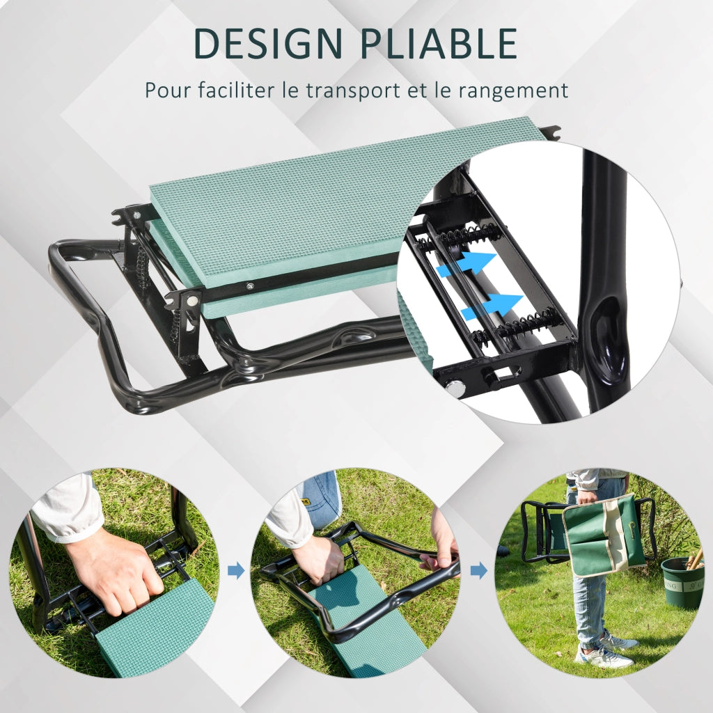 Sgabello Giardino Pieghevole ¨C Xylo ¨C Cuscino Verde con Tasca Portaoggetti