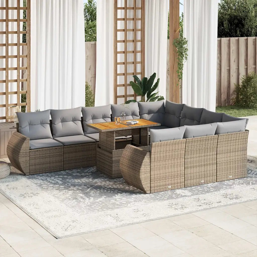 Set Divani da Giardino 11 pz con Cuscini Beige in Polyrattan